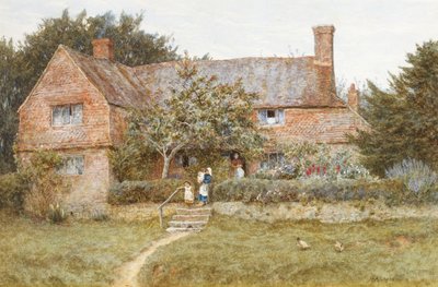 Ein Cottage in Surrey mit einer Mutter und ihren Kindern von Helen Allingham