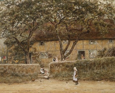 Kinder vor einem Cottage von Helen Allingham