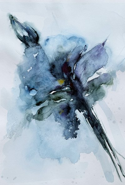 Blaue Aquarellblüte von Helena Ryhle