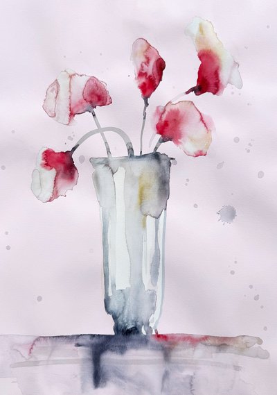 Zarte rosa Aquarellblüten von Helena Ryhle