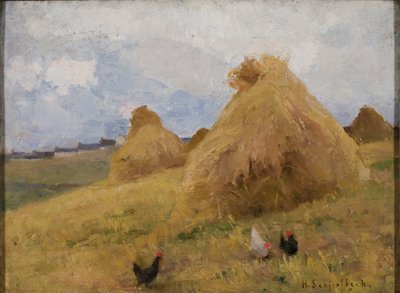 Hühner unter Kornhocken, ca. 1888 von Helene Schjerfbeck