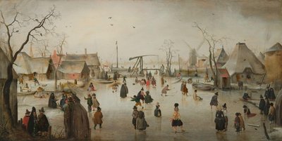 Schlittschuhlaufen in einem Dorf von Hendrick Avercamp