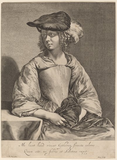 Mädchen mit Federhut von Hendrick Bary after Gerard ter Borch the Younger