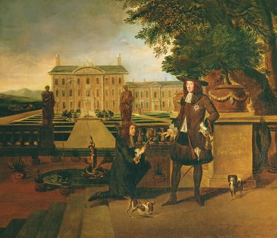 John Rose (ca. 1621-77), der Gärtner des Königs, präsentiert Karl II. (1630-85) eine Ananas, angeblich die erste in England gezüchtete, in Dorney Court in Berkshire von Hendrick Danckerts