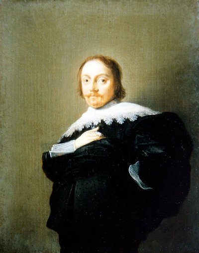 Porträt eines Gentlemans in einem schwarzen Anzug und Spitzenkragen von Hendrick Gerritsz Pot
