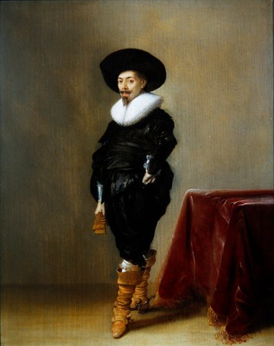 Porträt eines Gentlemans in schwarzem Kostüm mit Halskrause von Hendrick Gerritsz Pot