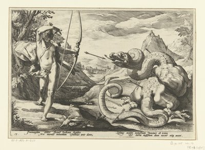 Apollo tötet die Riesenschlange Python von Hendrick Goltzius (workshop of)