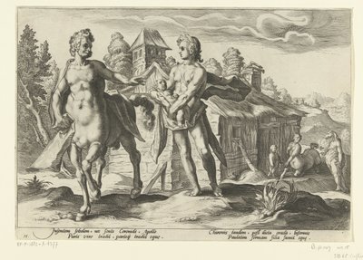 Apollo vertraut Asclepius Chiron an von Hendrick Goltzius (workshop of)