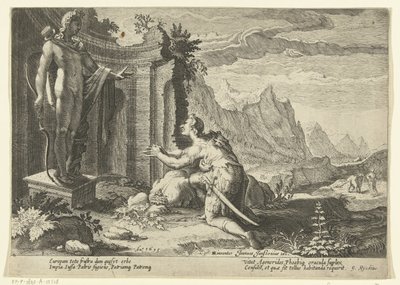 Kadmos fragt das Orakel von Delphi, was er tun soll, da er seine Schwester Europa nicht finden konnte von Hendrick Goltzius (workshop of)