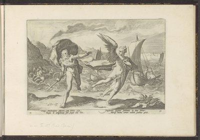 Cornix verwandelt sich in eine Krähe von Hendrick Goltzius (workshop of)