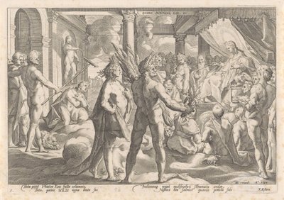 Phaëthon bittet Apollo, seinen Wagen fahren zu dürfen von Hendrick Goltzius (workshop of)