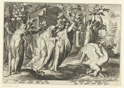 Phaëthons Schwestern verwandeln sich in Pappeln und sein Freund in einen Schwan von Hendrick Goltzius (workshop of)