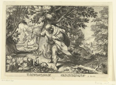 Teiresias schlägt zwei paarende Schlangen von Hendrick Goltzius (workshop of)