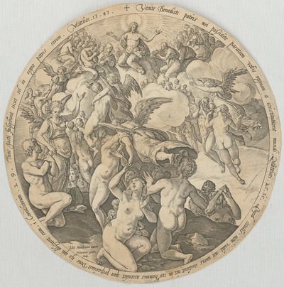 Auffahrt der Gerechten in den Himmel, Blatt 3 der Folge "Die vier letzten Dinge" von Hendrick Goltzius