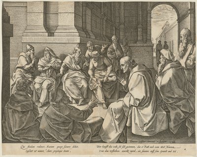 Boas mit den zehn Ältesten, Blatt 4 der Folge "Die Geschichte der Ruth" von Hendrick Goltzius