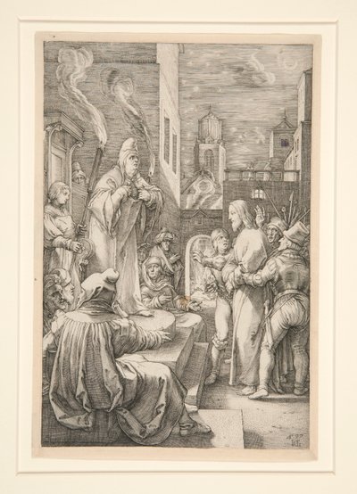 Christus vor Kaiphas, aus Die Passion, Nr. 4 in einer Serie von 12 Gravuren von Hendrick Goltzius