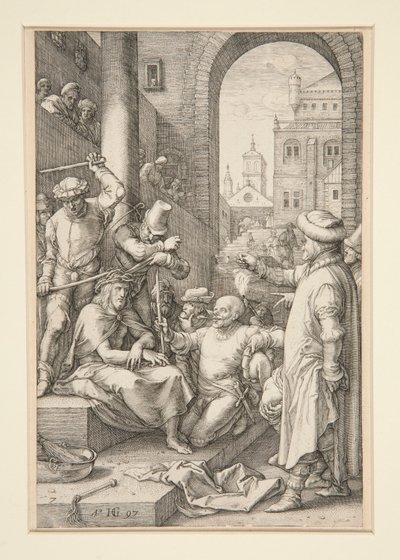 Christus mit Dornen gekrönt, aus Die Passion, Nr. 7 in einer Serie von 12 Stichen von Hendrick Goltzius