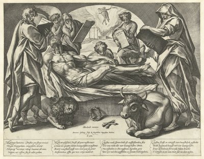 Der tote Christus und die vier Evangelisten von Hendrick Goltzius