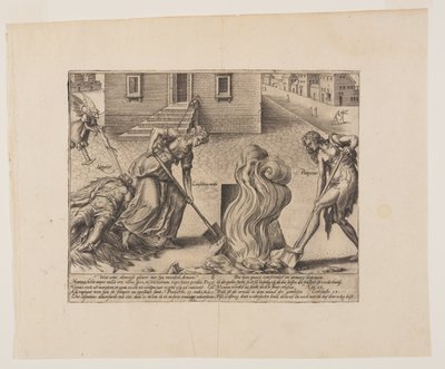 Tod des törichten Prozessführers, aus Litis Abusus (Die Missbräuche des Gesetzes) von Hendrick Goltzius