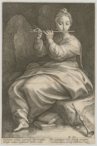Euterpe, Blatt 6 der Folge "Neun Musen" von Hendrick Goltzius