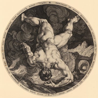 Fall des Tantalus, Blatt 1 der Folge "Die vier Himmelsstürmer" von Hendrick Goltzius