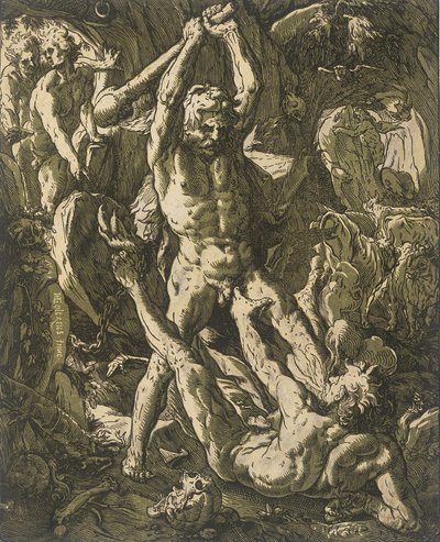 Herkules tötet Cacus von Hendrick Goltzius