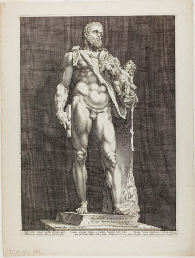 Herkules und Telephos, Tafel zwei aus Drei berühmte antike Skulpturen von Hendrick Goltzius