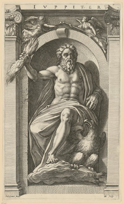 Jupiter, Blatt 6 der Folge "Acht antike Gottheiten" von Hendrick Goltzius