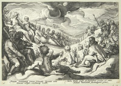 Jupiter berät sich mit den Göttern über die Zerstörung des Universums von Hendrick Goltzius