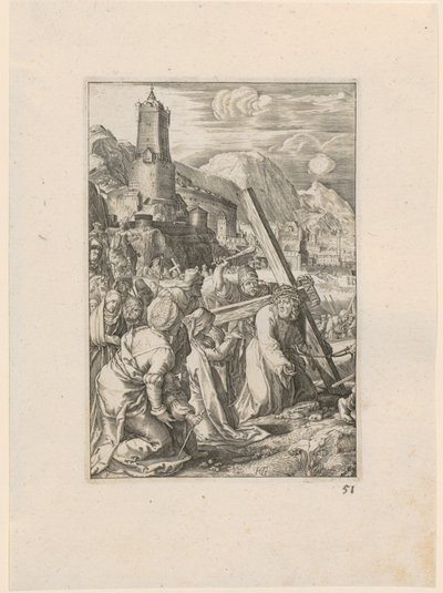 Kreuztragung, Blatt 9 der Folge "Die Passion" von Hendrick Goltzius