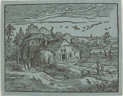 Landschaft mit einem Bauernhaus, aus Vier kleine Landschaften von Hendrick Goltzius