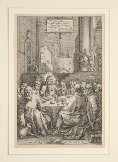 Das letzte Abendmahl, aus Die Passion, Nr. 1 in einer Serie von 12 Gravuren von Hendrick Goltzius