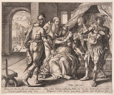 Lucretia tötet sich selbst, aus Die Geschichte von Lucretia von Hendrick Goltzius