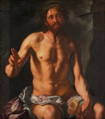 Mann der Schmerzen mit einem Kelch (Christus als Erlöser) von Hendrick Goltzius
