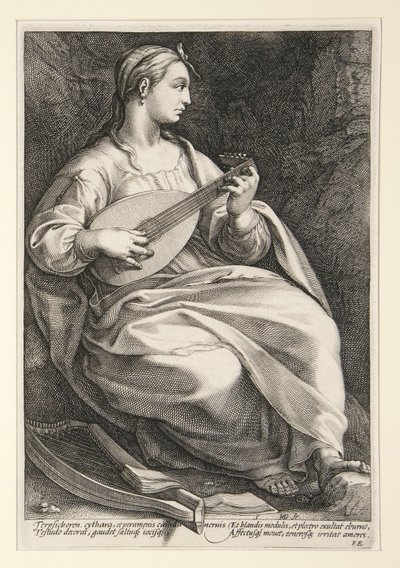 Terpsichore, Platte 5 aus der Serie Die neun Musen von Hendrick Goltzius