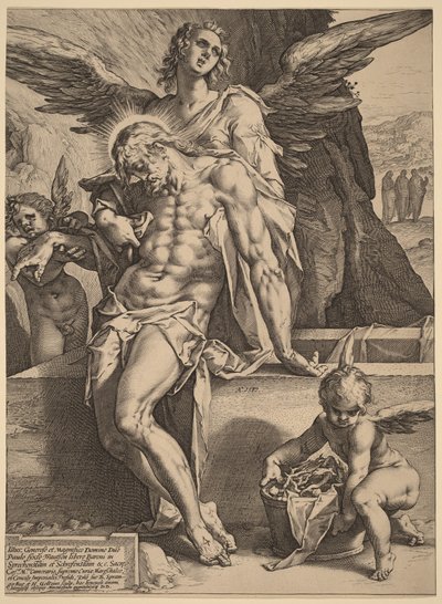 Der Leib Christi von Engeln gehalten von Hendrick Goltzius
