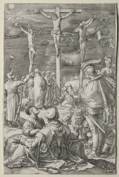 Die Passion: Christus am Kreuz zwischen den beiden Dieben von Hendrick Goltzius
