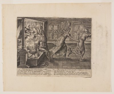 Die schlaflose Nacht des Streitenden, aus Litis Abusus (Die Missbräuche des Gesetzes) von Hendrick Goltzius