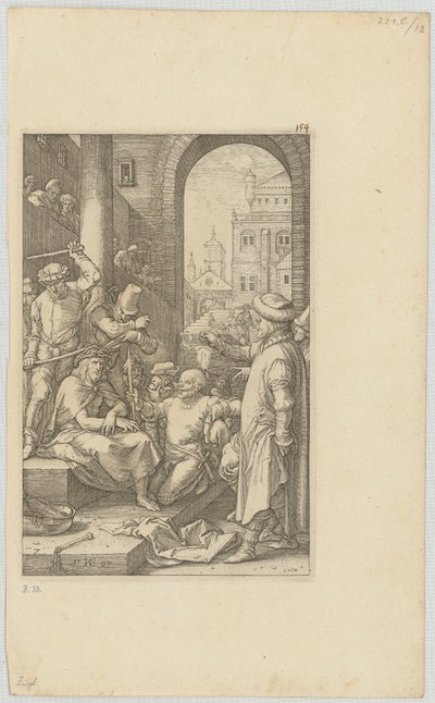 Verspottung Christi, Blatt 7 der Folge "Die Passion" von Hendrick Goltzius
