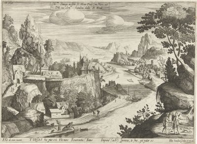 Tobias und der Engel fangen den Fisch im Tigris von Hendrick Hondius (I)