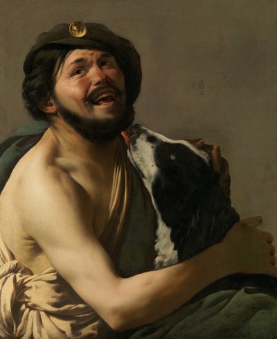 Ein lachender Bravo mit seinem Hund Diogenes, 1628 von Hendrick Jansz Terbrugghen