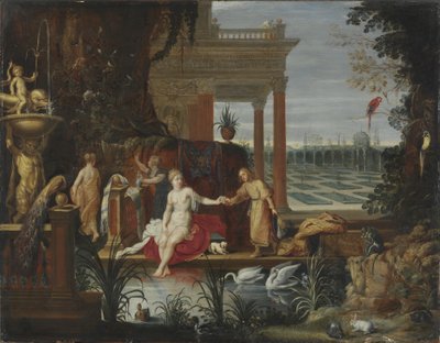 Bathseba im Bad erhält den Brief von König David, ca. 1600 von Hendrick van Balen