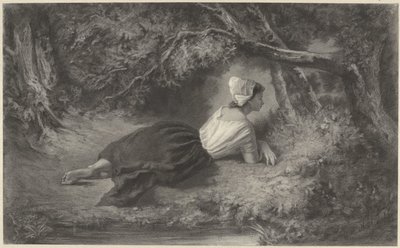 Mädchen, liegend unter Bäumen bei einem Wasser von Hendrik Adriaan Christiaan Dekker
