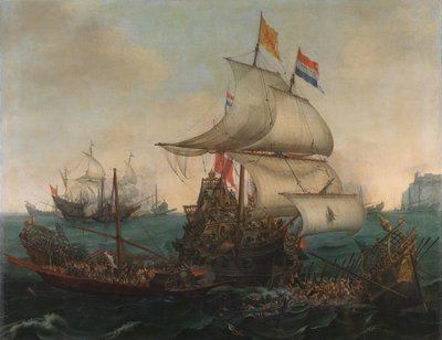 Niederländische Schiffe rammen spanische Galeeren vor der englischen Küste, 3. Oktober 1602 von Hendrick Cornelisz. Vroom