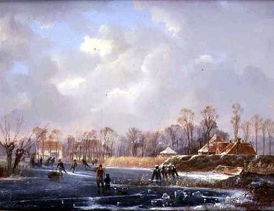 Landschaft mit Figuren auf einem gefrorenen Fluss von Hendrik Gerrit ten Cate