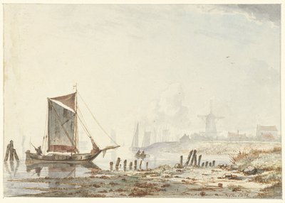 Schiffe auf einem Fluss, am Ufer von Hendrik Gerrit ten Cate
