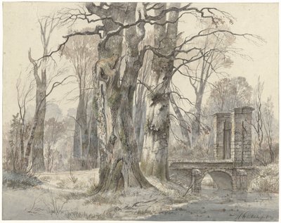 Winterlandschaft mit Tor zwischen Bäumen von Hendrik Gerrit ten Cate
