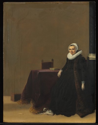 Porträt einer Frau mit einem Hund von Hendrik Gerritsz. Pot