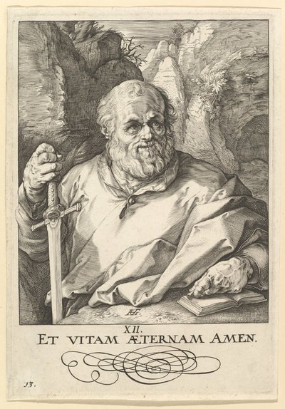 St. Matthias, aus Christus, die Apostel und St. Paulus mit dem Glaubensbekenntnis, ca. 1589 von Hendrik Goltzius