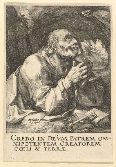 St. Peter, aus Christus, die Apostel und St. Paul mit dem Glaubensbekenntnis, 1589 von Hendrik Goltzius